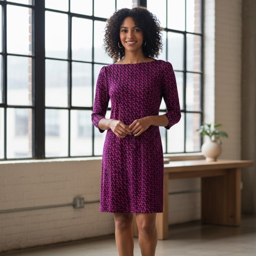 Diane Von Furstenberg Sz 8 Abstract Print Fushia Silk Retro Mini Dress